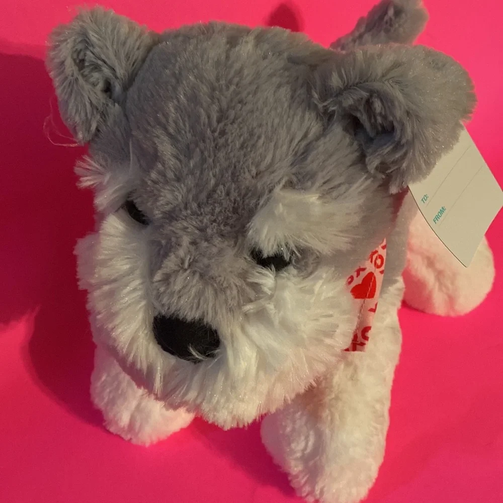 huGme Dog with “XOXO” Bandana, Stuffed Plush Puppy - Gray and White Fur NWT - Picture 2 of 7